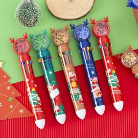 Christmas Color Ballpoint Pen Cartoon High-End Notebook Pen Small Gift lf1159 Free Size/Snowy Night Bichon - 0.5mm 10ea