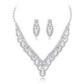 Rhinestone Jewellery Set for Women Necklace Earrings Bridal Jewellery Set for Brides Bridesmaid Jewellery Set Bridal Crystal Wedding Jewellery Sets for Women Bridal Wedding Necklace Earrings Set,