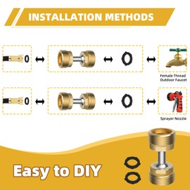 iFealClear 2 Pack Garden Hose Adapter, Swivel Brass Garden Hose Protector Connector, 3/4" GHT Double Male Thread Flexible Pipe Kink Protector to Outdoor Faucet, Dual Rotation at Both Ends