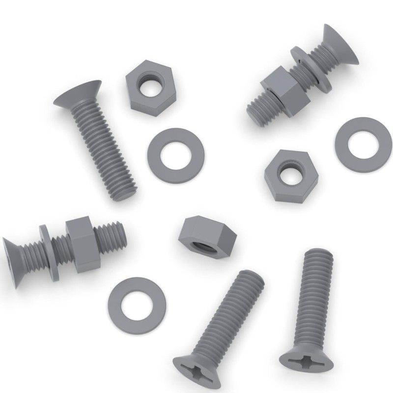 20 x Grey Countersunk Screws Polypropylene (PP) Plastic Nuts and