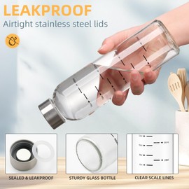 Olivego Glass Water Bottles with Lids 17 oz, Clear Juice Bottles With Stainless Steel Cap, Reusable Glass Drinking Bottle for Juicing, Refrigerator,100% Leak Proof, BPA Free