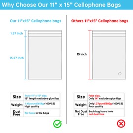 Jadairy Self Sealing Cellophane Bags, Clear Resealable Bags for Packaging Clothing, 11x15 in, 100 Pcs