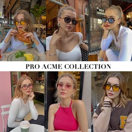 Pro Acme Vintage 70s Flat Pilot Sunglasses for Women Men, Small Frame Rectangular Glasses UV400 Protection Shades (Black Frame | Black Lens)