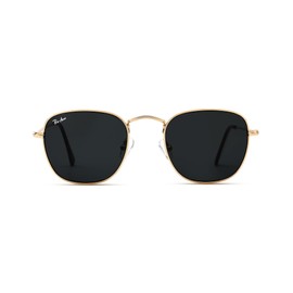 Pro Acme Glass Square Sunglasses Vintage Metal Frame UV400 Protection Trendy Shade Sun Glasses（Gold/grey）