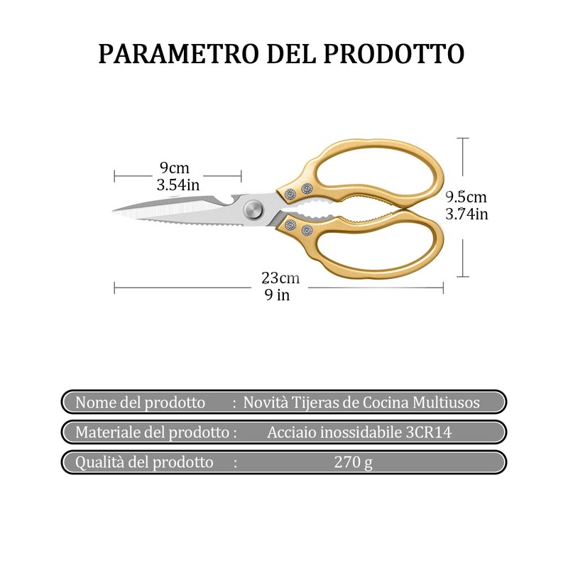 Küchenschere,Haushaltsschere aus Edelstahl, Allzweckschere,Schwere Scharfe Kochschere mit Flaschenöffner,Multifunktions für Küche,Huhn,Geflügel,Fisch,Fleisch,Kräuter,Nüsse,Spülmaschinenfest,Golden