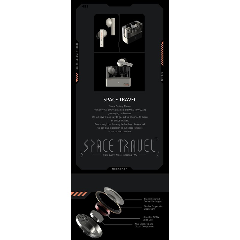 Moondrop Space Travel TWS Earphone Bluetooth 5.3 Noise Canceling True