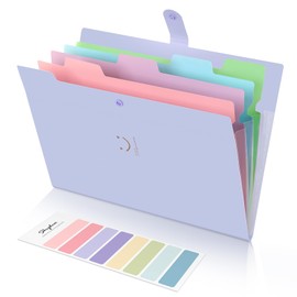 SKYDUE Document Organiser,Cute Folders for Paperwork A4,Paperwork File Organiser with 5 Pockets, Expanding File Folder File Organiser for Home Office Businesses(Purple)