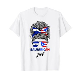 Half Salvadorian And Puerto Rican Rico El Salvador Flag Girl T-Shirt