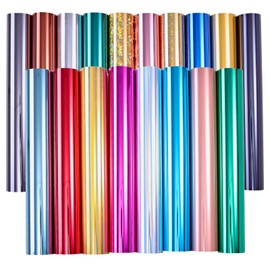HTVSTD Metallic HTV Heat Transfer Vinyl - 18 Sheets 12 * 10inch Chrome Red/Green/Blue Metallic HTV Iron On Vinyl for Fabrics Metallic HTV Vinyl for T-Shirts Compatible with Silhoutte Cameo Or Cricut