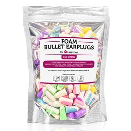 Heather Safe Soft Bullet Earplugs - 100 Pairs - Ultra Soft Noise Cancelling for Snoring, Construction or Factory Work, Studying, Motorcyle, Loud Noise, Concerts, Foam Disposable Ear Plugs for Sleep