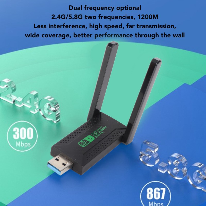USB Wifi Adapter Dual Antennas Dual Band 5G 2.4G 1300Mbps