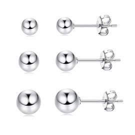 Kamise Silver Stud Earrings for Women, 3 Pairs 925 Sterling Silver Ball Stud Earrings Set, Hypoallergenic Small Sleeper Round Cartilage Studs Earrings, Come with Silver Earring Backs, Size : 3, 4, 5mm