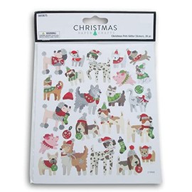 Christmas Dogs and Puppies Stickers - Glitter Adhesive Decals for Crafts & Scrapbooks - 52 Pieces