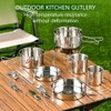 ABDULWEN Outdoor Hiking Picnic Stainless Steel Camping Tableware Kit with