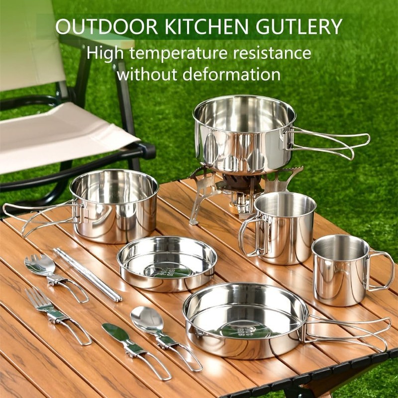 ABDULWEN Outdoor Hiking Picnic Stainless Steel Camping Tableware Kit with