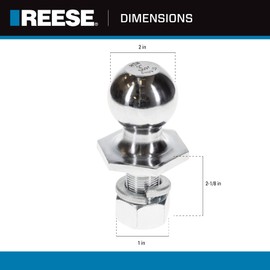 Reese Towpower 7008300 Interlock Trailer Hitch Ball, 2 Inch Diameter, 6,000 lbs. Capacity, 1 Inch Shank Diameter, 2-1/8 Inch Shank Length