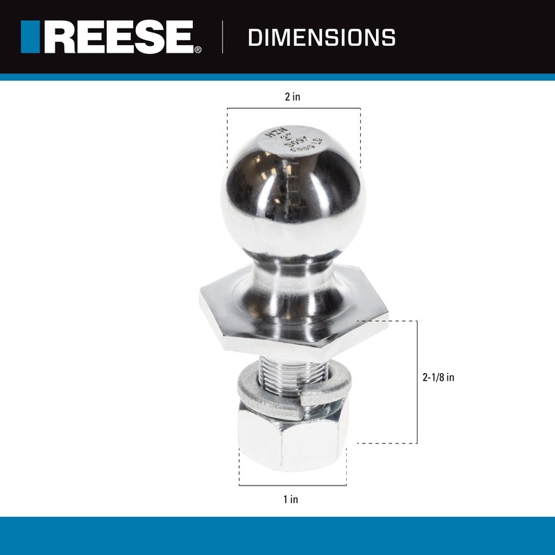 Reese Towpower 7008300 Interlock Trailer Hitch Ball, 2 Inch Diameter,