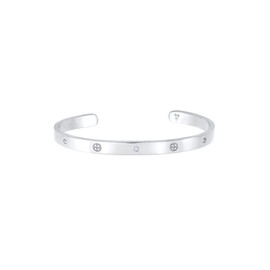 Elli Premium Women's Geo Bangle Cross Minimal Bracelet with Zirconia Crystals in 925 Sterling Silver, Silver, Cubic Zirconia