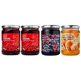 IKEA Organic Preserves Bundle - Includes Total 4 Preserves - Two SYLT LINGON Lingonberry Organic Preserves, One Rasberry&Blueberry Jam and One Orange&Elderflower Marmalade