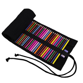 Amoyie Roll Up Pencil Case for 72 Coloured Pencils, Foldable Colouring Pens Organiser Bag, Artist Wrap, Portable Canvas Holder, Black