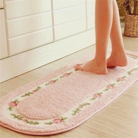 Large Rose Runner Rug for Bathroom 63"x20" Bedroom Rug Hallway Rug Extra Long Microfiber Bath Floor Mats Soft Floral Shaggy Area Rug Kitchen Rug Absorbent Bathroom Carpet,Pink