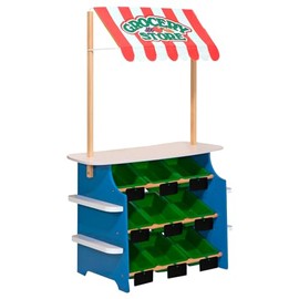 Melissa & Doug Wooden Grocery Store and Lemonade Stand - Reversible Awning, 9 Bins, Chalkboards