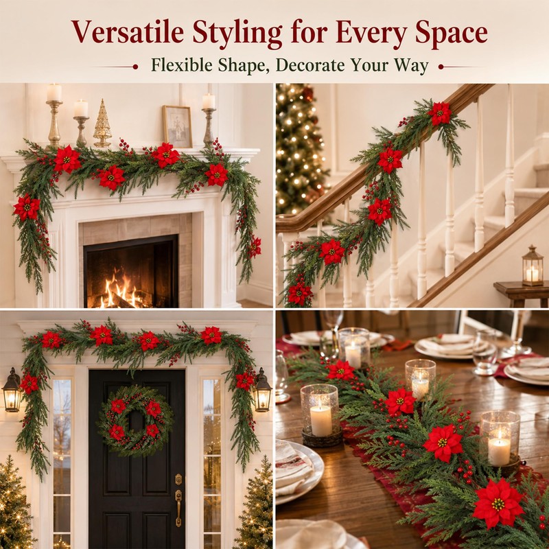 9 FT Artificial Christmas Garland, Faux Pine Greenery for Mantel