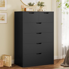 BTHFST Wooden Black Dresser, 6 Drawers Tall Dresser for Bedroom, Chest of Drawers, Storage Dresser Organizer for Closet, Hallway