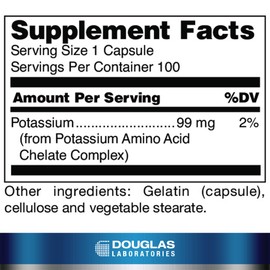 Douglas Laboratories Potassium 99 mg Chelated | Supports Nerve Impulses, Skeletal Muscle Function, and Already Normal Blood Pressure* | 100 Capsules