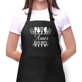 Auntie's Kitchen Apron - Kitchen Apron For Mom - Cooking Apron With Pocket - Mother's Day Gifts For Auntie - Birthday Gift For Auntie - Baker Gift - Apron For Women - Auntie Chef Apron, Black, Black,