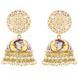 Aheli Brass Enamel Handcrafted Jhumka Earring Indian Traditional Bollywood Jewelry Gift for Women