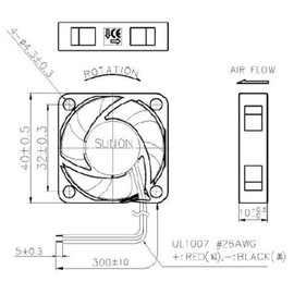 MF40101V1-1000U-A99 Sunon Fan 40 x 40 x 10 mm 12 V = 13.58 m³/h 27.3 dBA 7000 rpm + Data Sheet as QR Code