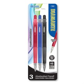 BAZIC Mechanical Pencil 0.5mm Diamante, Soft Grip Latex Free Eraser, Smooth Writing Pencils Lead for Drafting Drawing Sketching (3/Pack), 1-Pack
