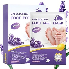 Lavender Foot Peel Mask 5 Pairs, Exfoliating Foot Masks That Remove Dead Skin, Hydrating Foot Mask Socks for Dry Cracked Feet, Moisturizing Foot Exfoliator for Women & Men Spa at Home