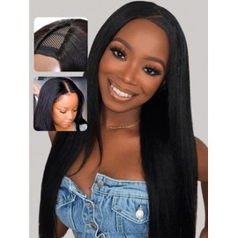 UNICE EasiContour V Part Wigs Human Hair Yaki Straight Glueless Wigs Human Hair Clip in Vpart Wig No Sew in No Glue Upgrade U Part Human Hair Wig Beginner Friendly 22 inches