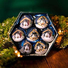 Marco Paul Set of 7 Christmas Tree Baubles Vintage Tree Decoration Hanging Festive Décor Traditional Hand Painted Novelty Ornament Indoor Xmas Baubles Shatterproof Safe for Kids Pets (Nativity)