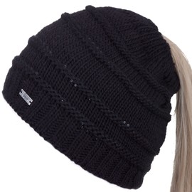 Faera Women's Winter Hat Cable Hole Braid Beanie Hat Knitted Hat 72, black