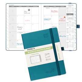 POPRUN Monthly Planner 2026-2027 (Medium- 6.5'' x 8.5'' Soft Cover), 18-Month Calendar Book (Jan.2026 - Jun. 2027), Calendar Planner with Monthly Tabs & Pocket, 100 GSM Paper - Pacific Green