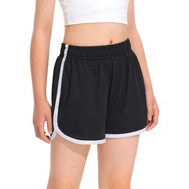 BOOPH 4 Packs Girls Shorts Quick Dry Kids Athletic Soccer Running Shorts with Pockets 13-14Y D-Gray Mauve Navy Black