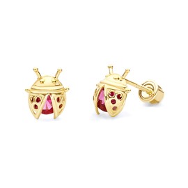 Wellingsale 14K Yellow Gold Polished Ladybug Stud Earrings With Screw Back