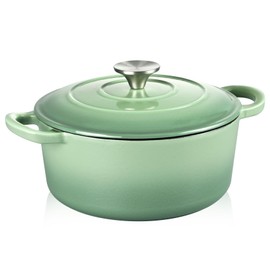 TeamFar Enameled Cast Iron Dutch Oven - 3QT Small Dutch Oven Pot with Lid - Heavy Duty Cast Iron Pot Cookware for Bread Baking, Braising, Stewing, Roasting, Pistachio Green
