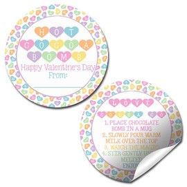 Cute Candy Hearts Happy Valentine's Day Hot Cocoa Bomb Packaging Sticker Labels, Total of 40 2" Circle Stickers (20 Sets of 2) by AmandaCreation
