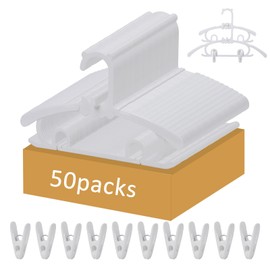 50 Pack Plastic Hangers with 16 Clips, 11-15 inch Adjustable Clothes Hanger, Durable & Non-Slip, Space Saving Coat Hanger for Pants, Jackets and Dress (White)