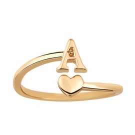 Mikovivi Heart Initial Stackable Rings, Adjustable Pinky Rings Cute Capital Letter Rings Heart Rings Non Tarnish Gold Rings Alphabet Gold Pinky Rings Jewerly Gift for Women (A)