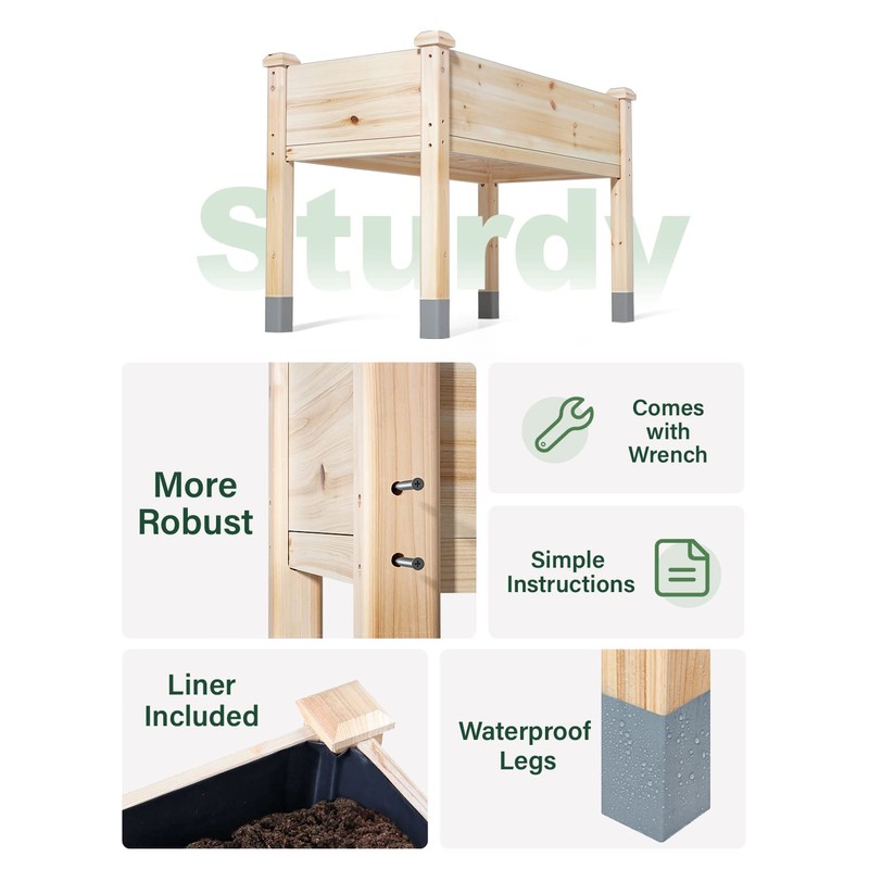 MIXC Wooden Raised Garden Bed with Legs, 48”L X 24”W,