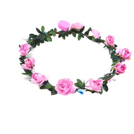 ROSI LED Flower Hair Wreath with Pink Flowers and Pink LEDs/Wedding Birthday Oktoberfest Spring Festival Party