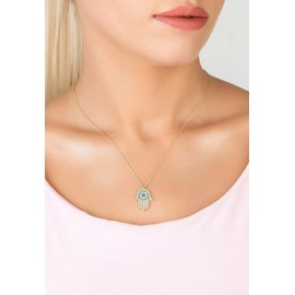 LATELITA Hamsa Hand Evil Eye Pendant Necklace 18ct Gold Plated Sterling Silver Lab Created Round Cubic Zirconia White Cubic Zirconia Blue Evil Eyes & Hamsa Hand