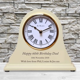 De Walden Boy’s 60th Birthday Gift Engraved Wooden Mantel Clock Beige 15cm x 18cm 60 Years Gifts for Men