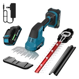 GARTOL Hedge Trimmer Cordless, 2-in-1 12'' Bush Trimmer & Grass Shears with Rechargeable 2000mAh Battery and Charger, Safety Lock, Fast Blade Change, Electric Hedge Shears for Yard, Lawn, Garden