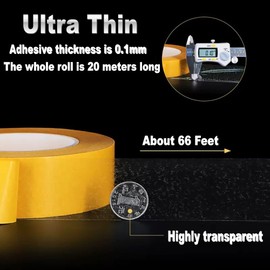 Super Thin Double Sided Adhesive Tape 1Inch x 66Feet Transparent Sticky Tape for Making DIY Crafts, Paste Photo, Scrapbook, Gift Wrap, Rug Fixed, Woodworker, Fashion Clothing, Wall Decor, Cat Training